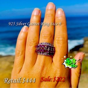 925 Sterling Silver Garnet Ring Size 8